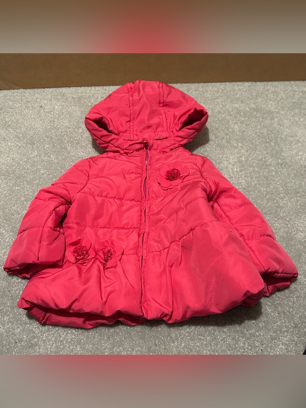 Little Me Hot Pink Hooded Puffer Coat with Flower Appliqués